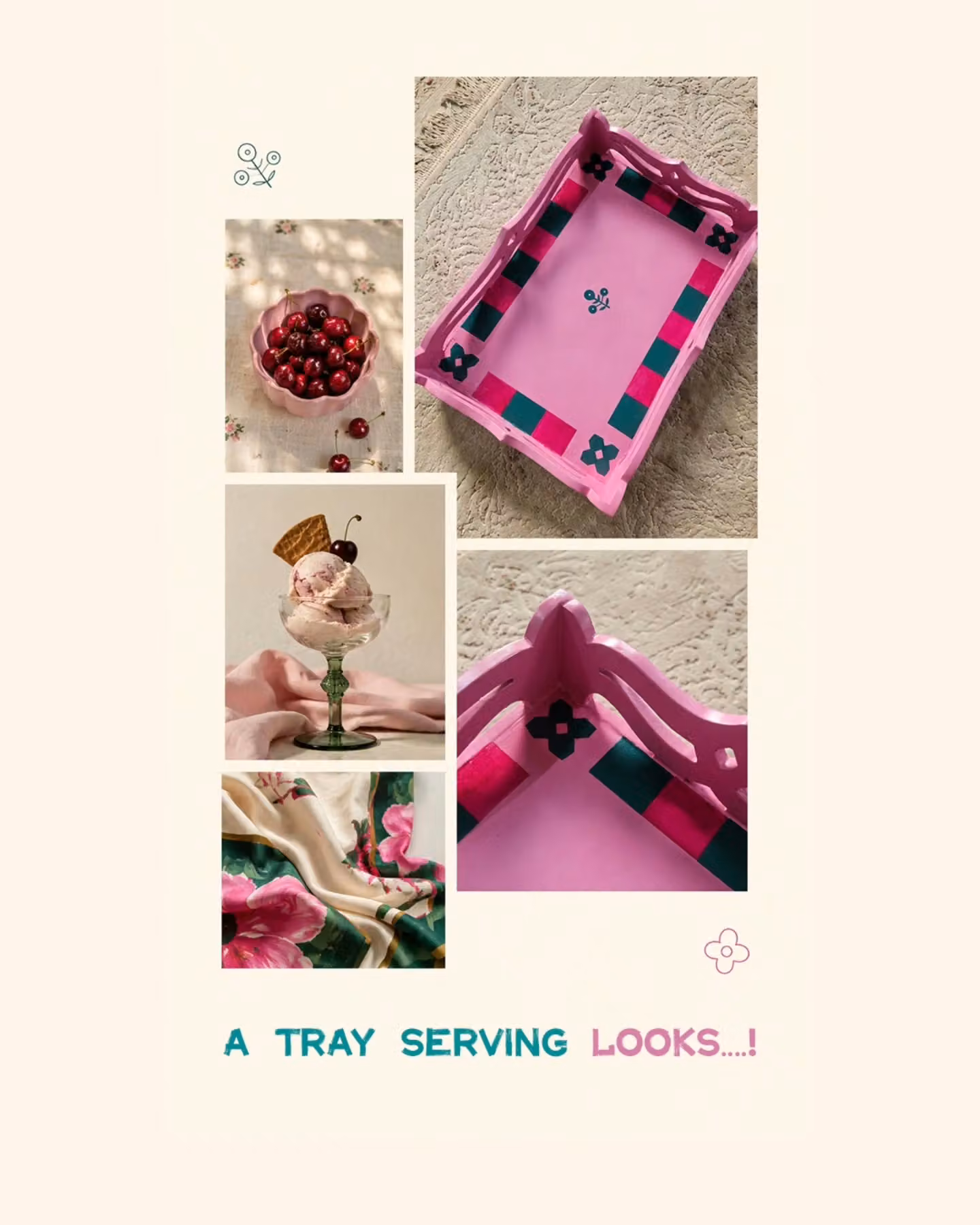 Pink and green serving tray