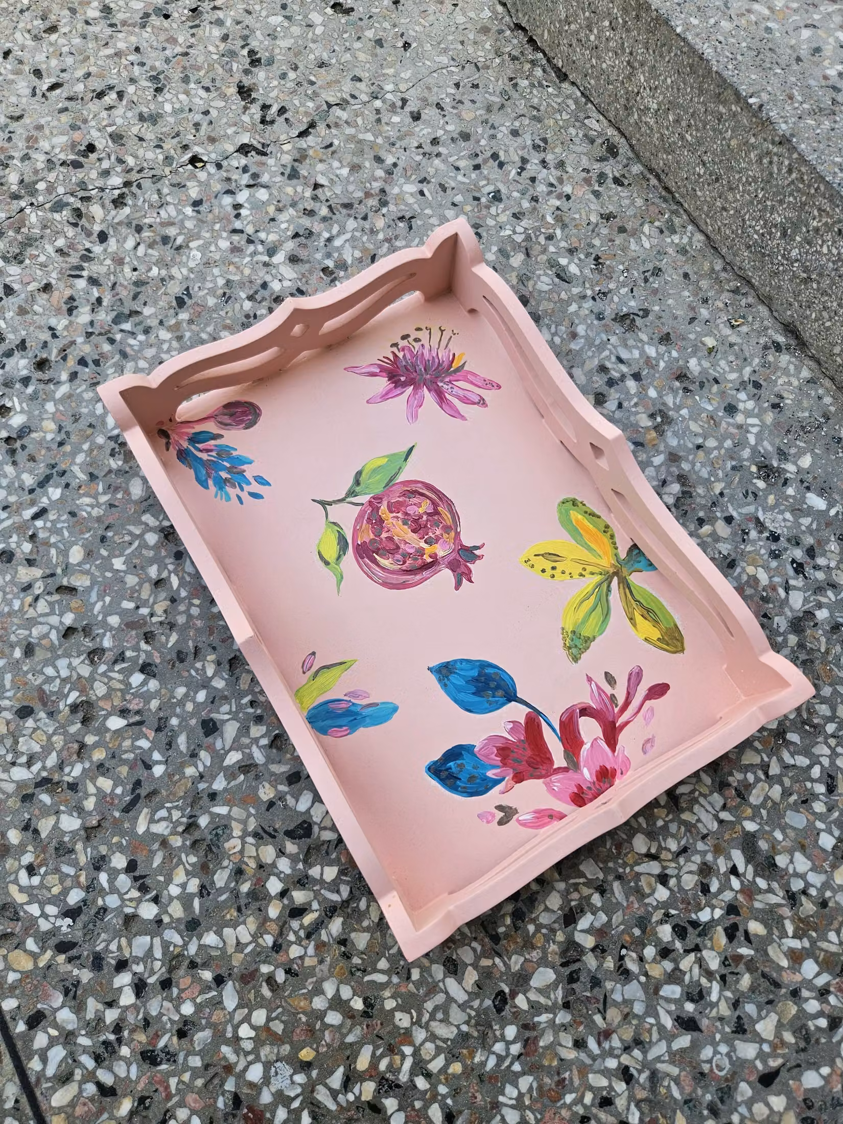 Hand-painted pink serving tray