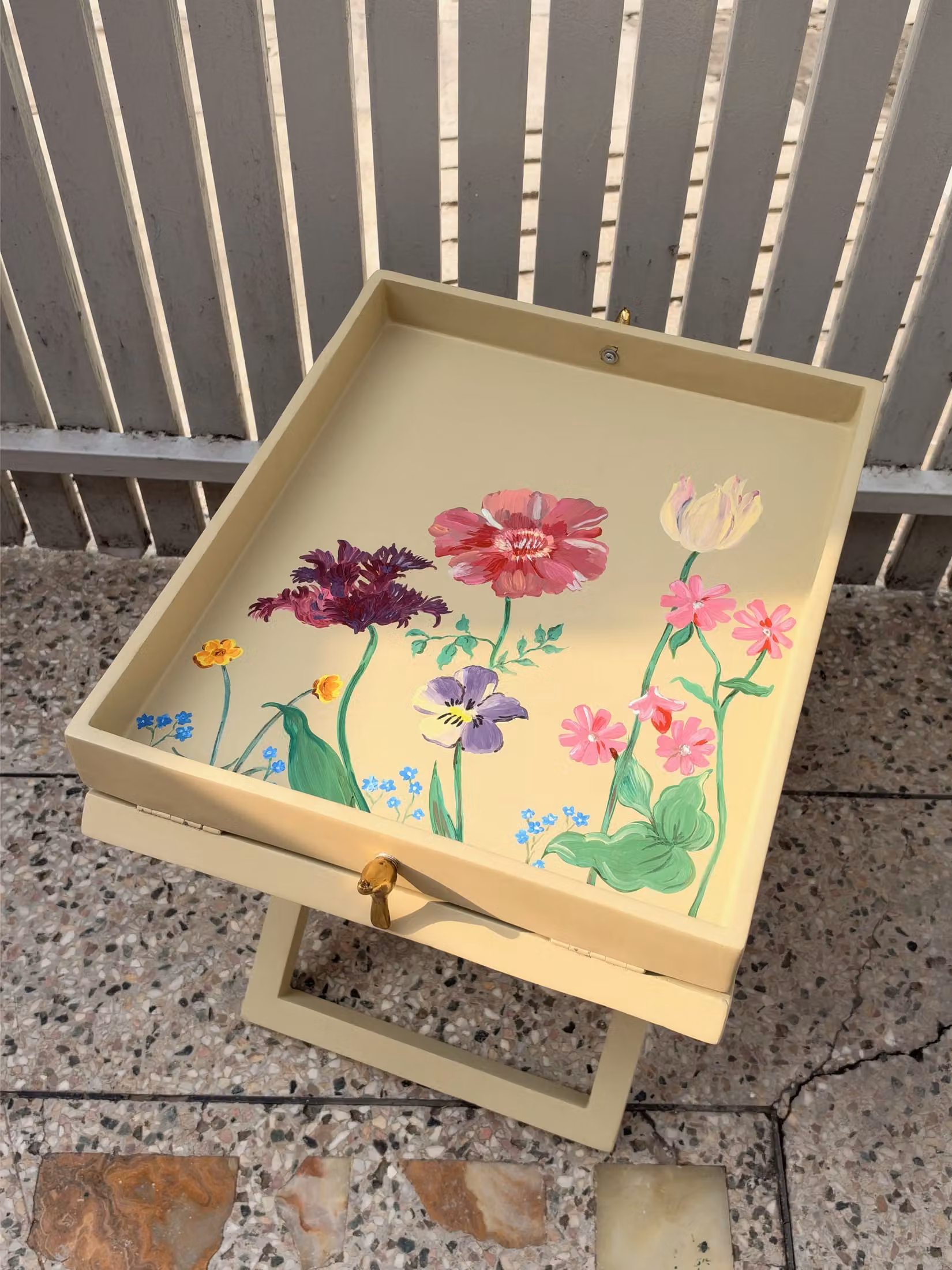 A floral folding table
